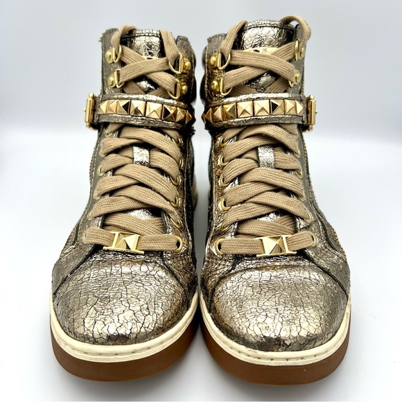 EUC Michael Kors Glam Studded Metallic Leather High-Top Sneakers - Picture 5 of 12